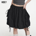 VEEMIX_Black_Double_Pocket_Tie_Utility_Women's_Cotton_Blend_Pleated_Puff_Mini_Skirts_1028495197488_MISSTT