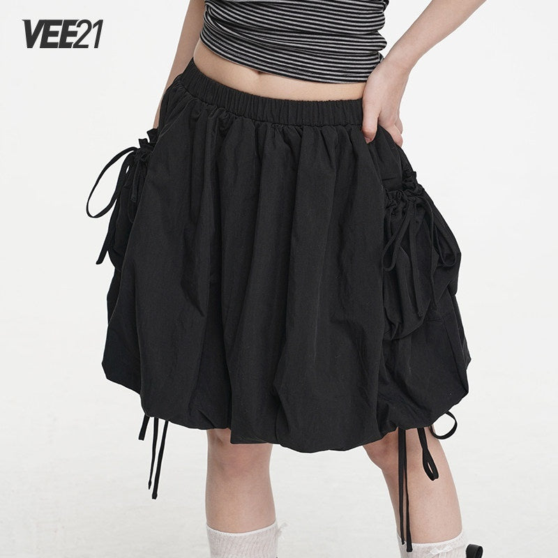 VEEMIX_Black_Double_Pocket_Tie_Utility_Women's_Cotton_Blend_Pleated_Puff_Mini_Skirts_1028495197488_MISSTT