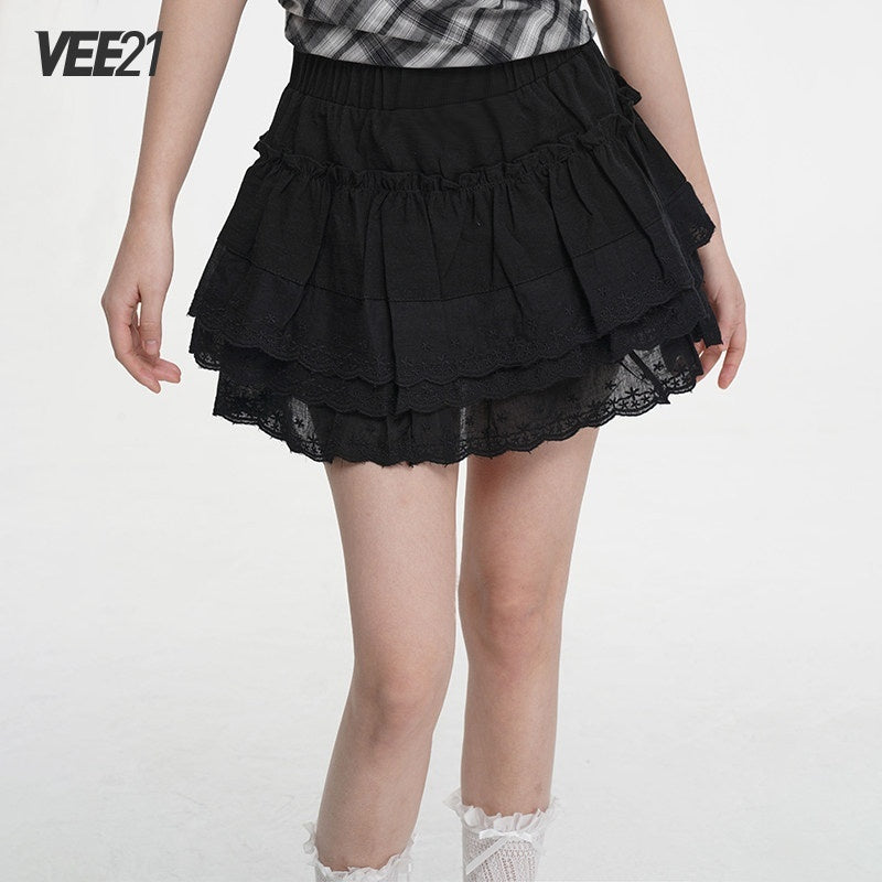 VEEMIX_Black_Lace_Ruffle_A_Line_Women's_Cotton_Rayon_Blend_Tiered_Skirts_1021924733869_MISSTT