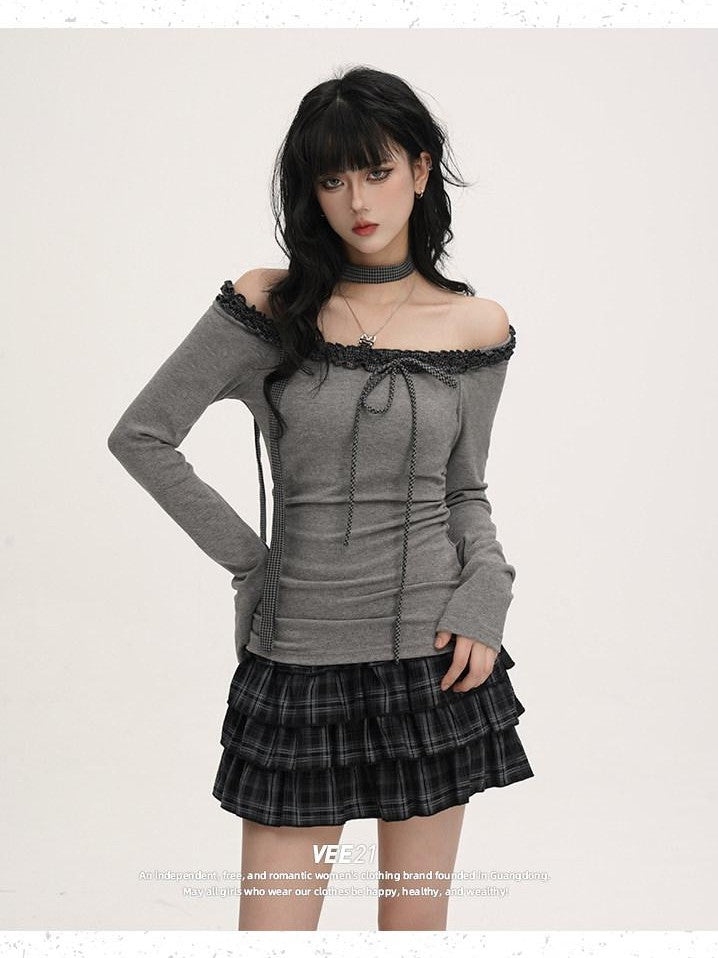 VEEMIX Black Plaid Pleated A Line Low Waist Side Zip Women's Polyester Tiered Skirts