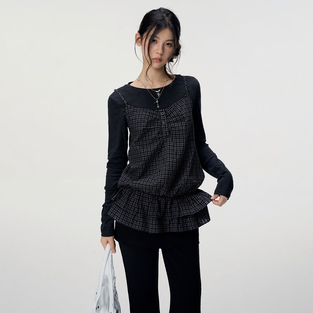 VEEMIX_Black_Plaid_Two_Piece_Layered_Slim_Fit_Cotton_Women's_Long_Sleeve_T-shirts_1071644814843_MISSTT