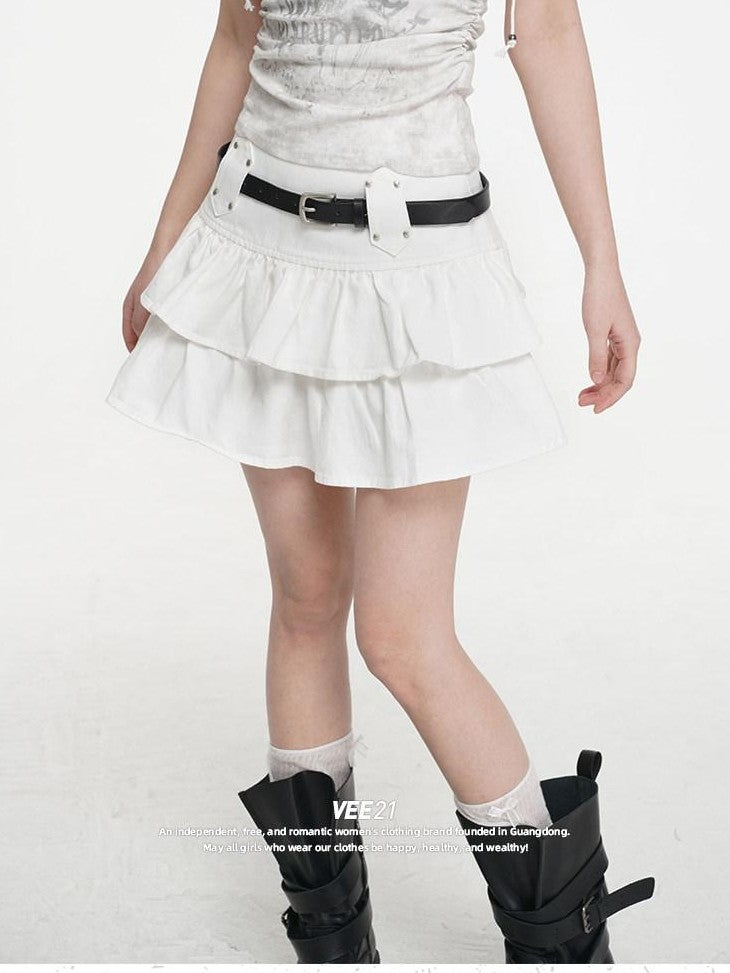 VEEMIX Black Pleated Ballet Puff A Line Belted Women's Cotton Rayon Blend Mini Skirts