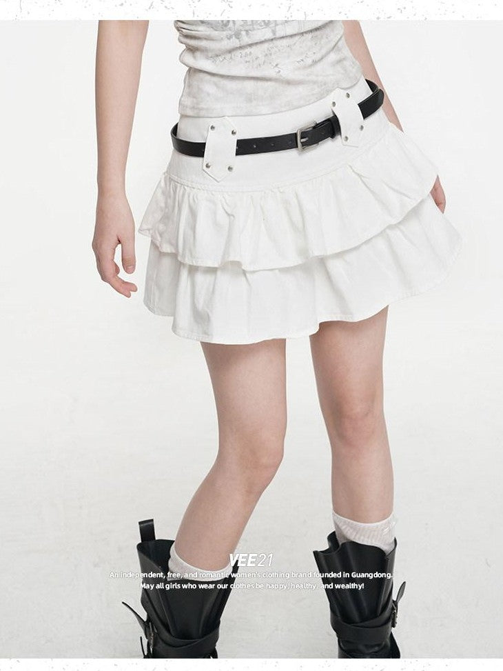 VEEMIX Black Pleated Ballet Puff A Line Belted Women's Cotton Rayon Blend Mini Skirts