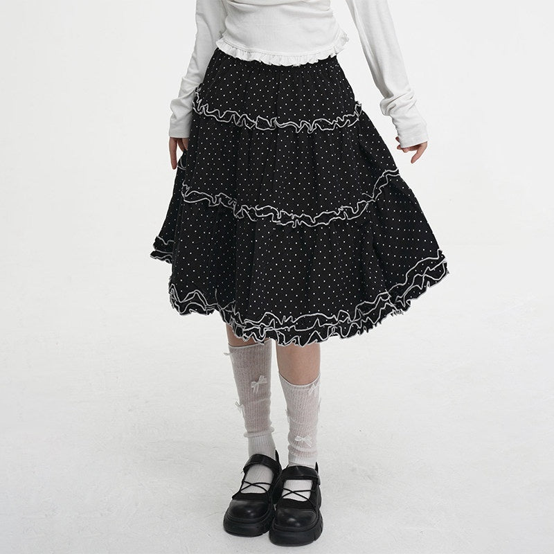 VEEMIX_Black_Polka_Dot_A_Line_Pleated_Ruffle_Women's_Cotton_Blend_Midi_Skirts_1021782960364_MISSTT