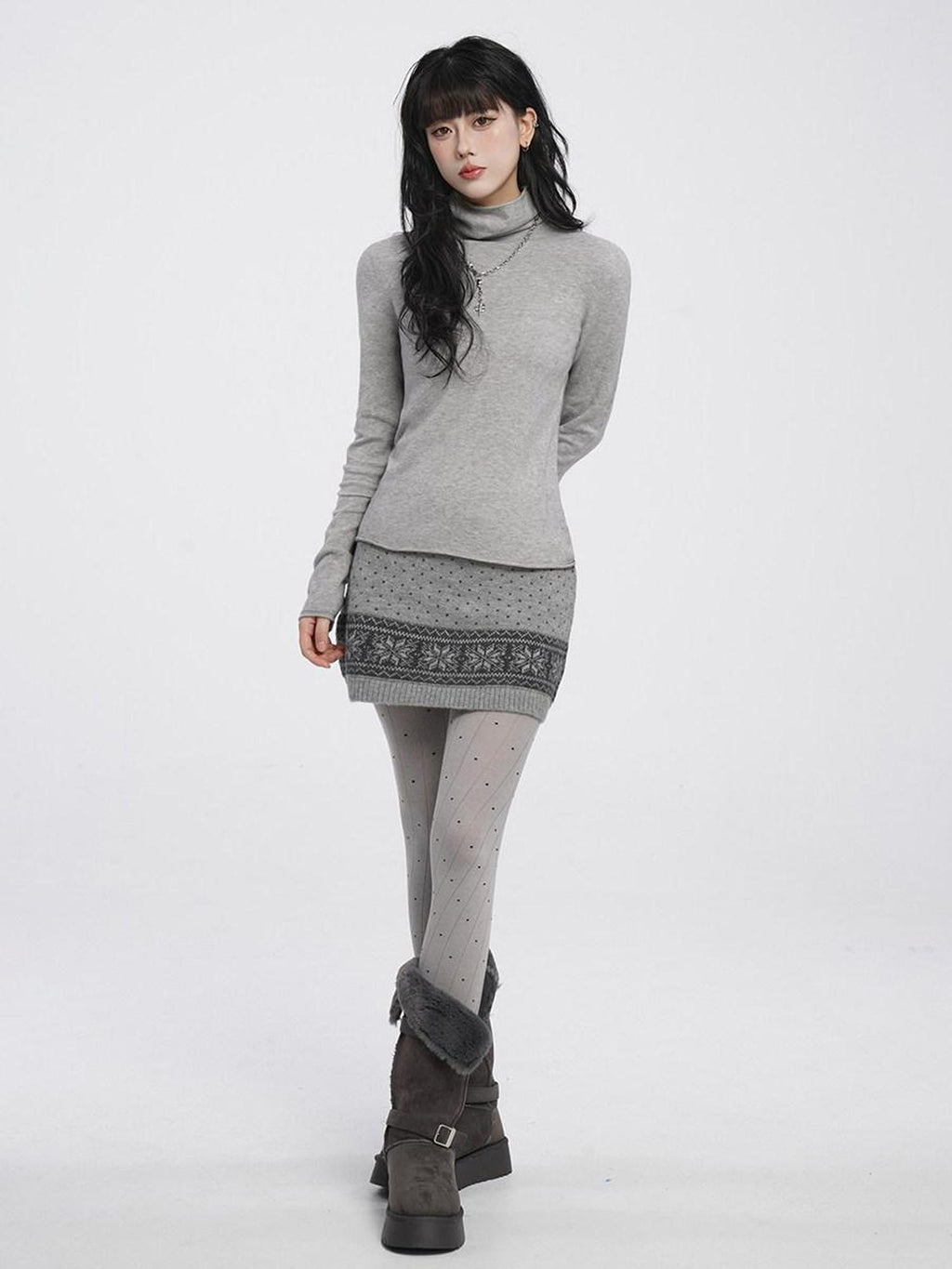 VEEMIX Brushed High Neck Slim Fit Women's Acrylic Knit Long Sleeve T-shirts