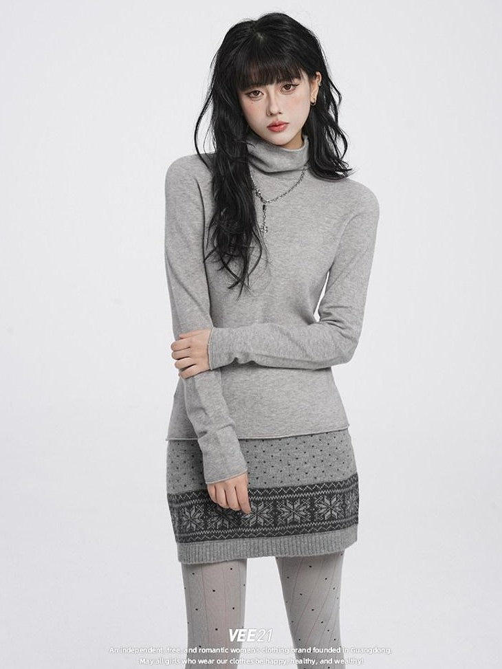 VEEMIX Brushed High Neck Slim Fit Women's Acrylic Knit Long Sleeve T-shirts