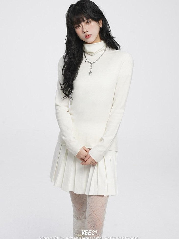 VEEMIX Brushed High Neck Slim Fit Women's Acrylic Knit Long Sleeve T-shirts