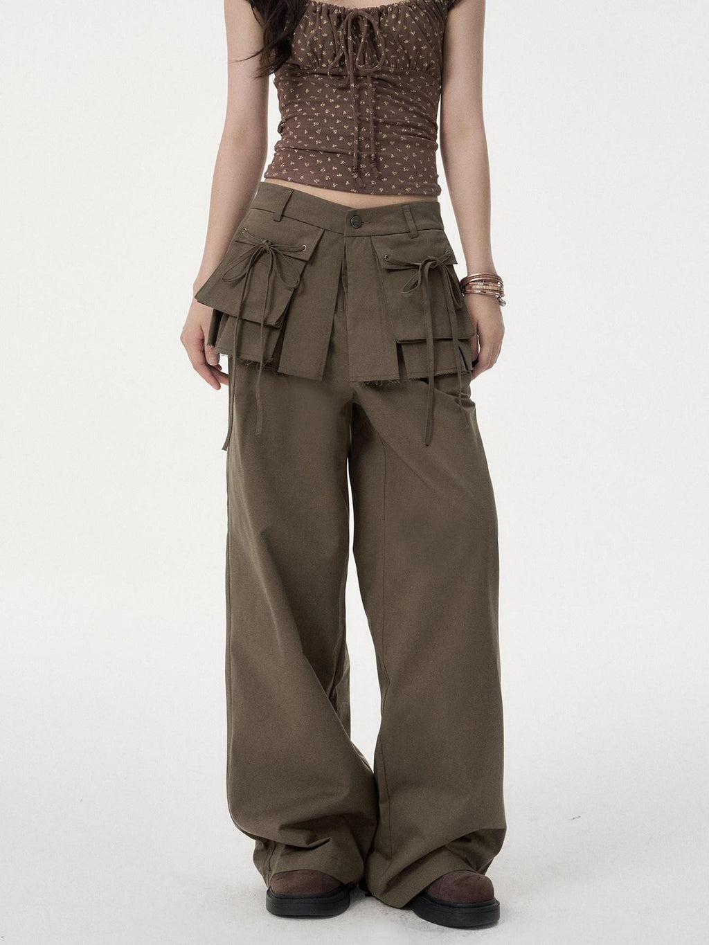 VEEMIX Cargo Pocket Mid Rise Faux Two Piece Wide Leg Women's Cotton Blend Skorts