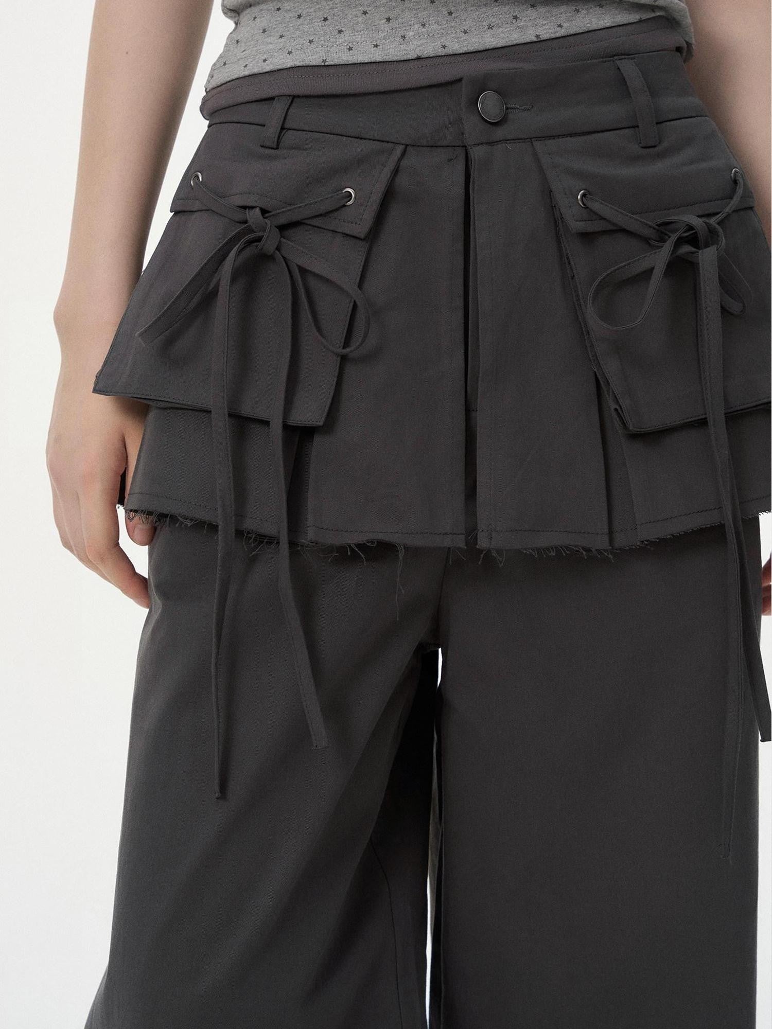 VEEMIX Cargo Pocket Mid Rise Faux Two Piece Wide Leg Women's Cotton Blend Skorts