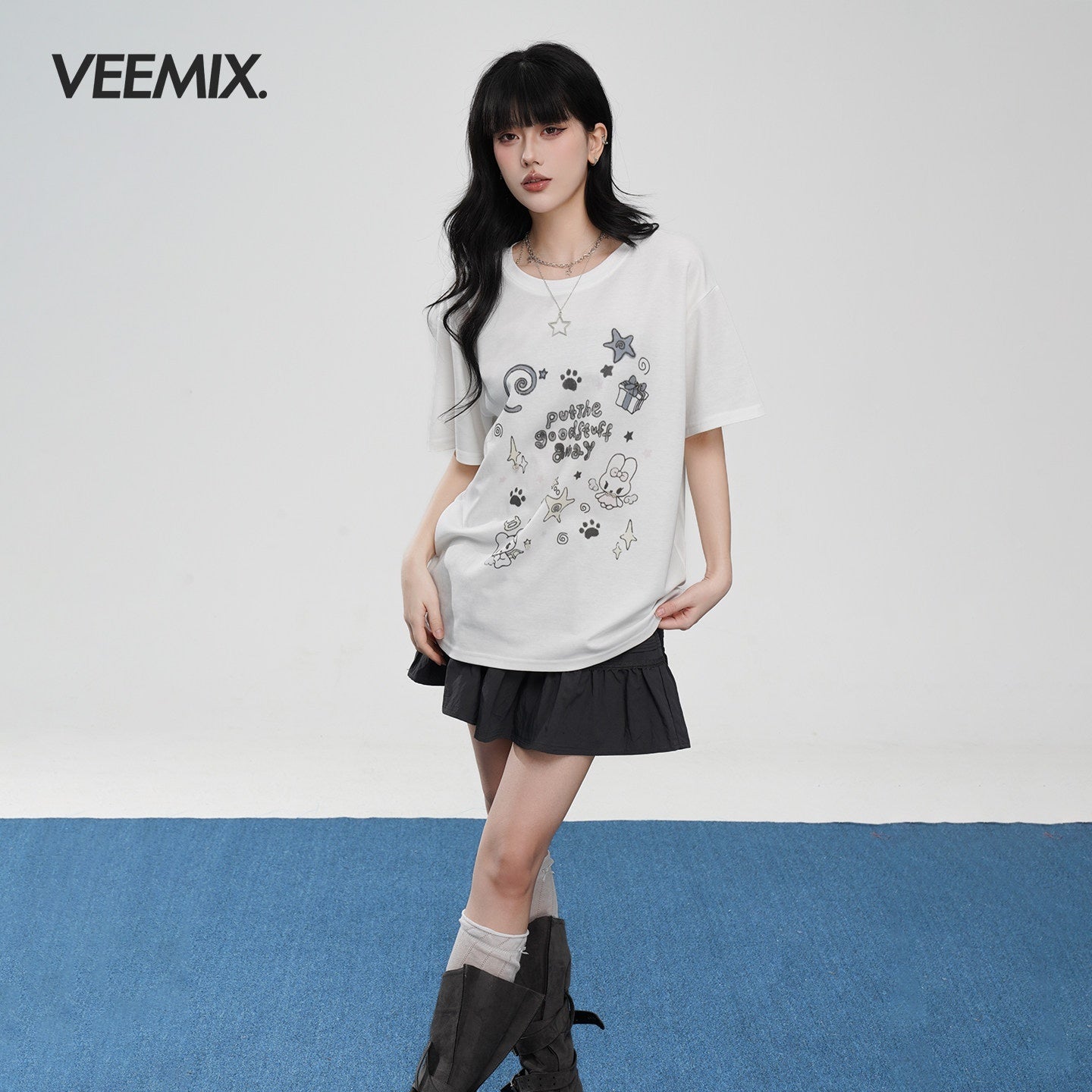 VEEMIX_Cartoon_Rabbit_Print_Drop_Shoulder_Loose_Women's_Cotton_Short_Sleeve_T-shirts_1049084478702_MISSTT