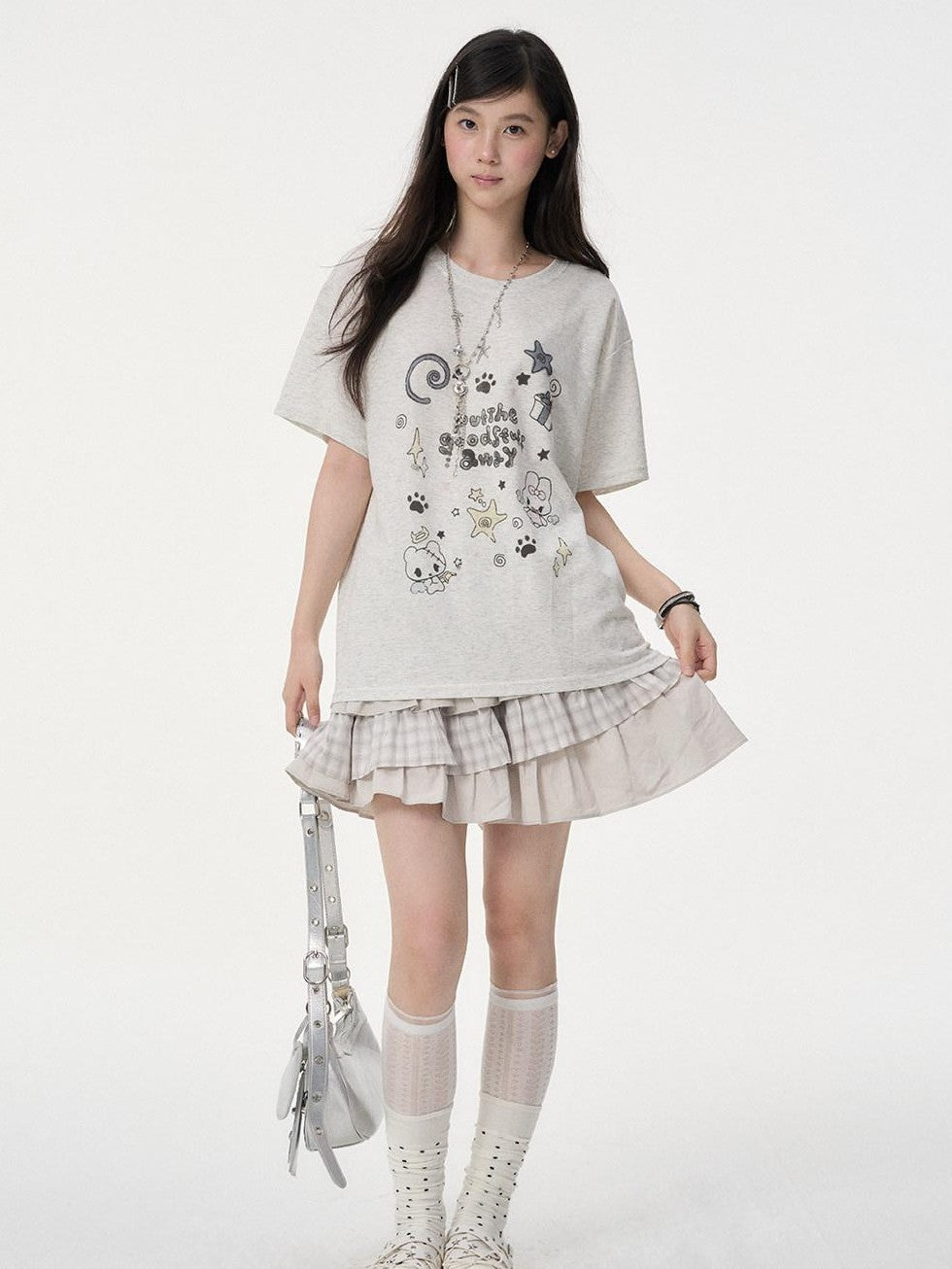 VEEMIX Cartoon Rabbit Print Drop Shoulder Loose Women's Cotton Short Sleeve T-shirts