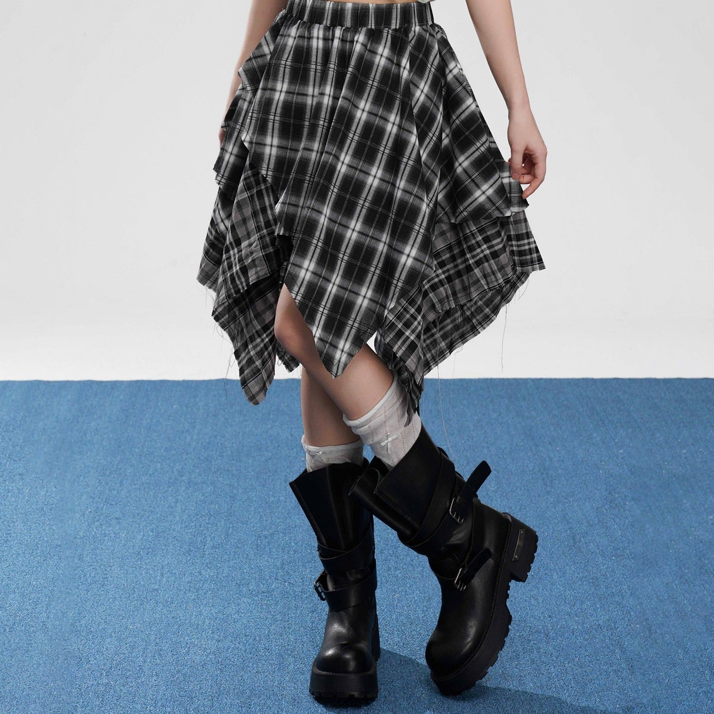 VEEMIX_Coffee_Plaid_Asymmetrical_High_Waist_A_Line_Women's_Cotton_Blend_Midi_Skirts_1044667583607_MISSTT
