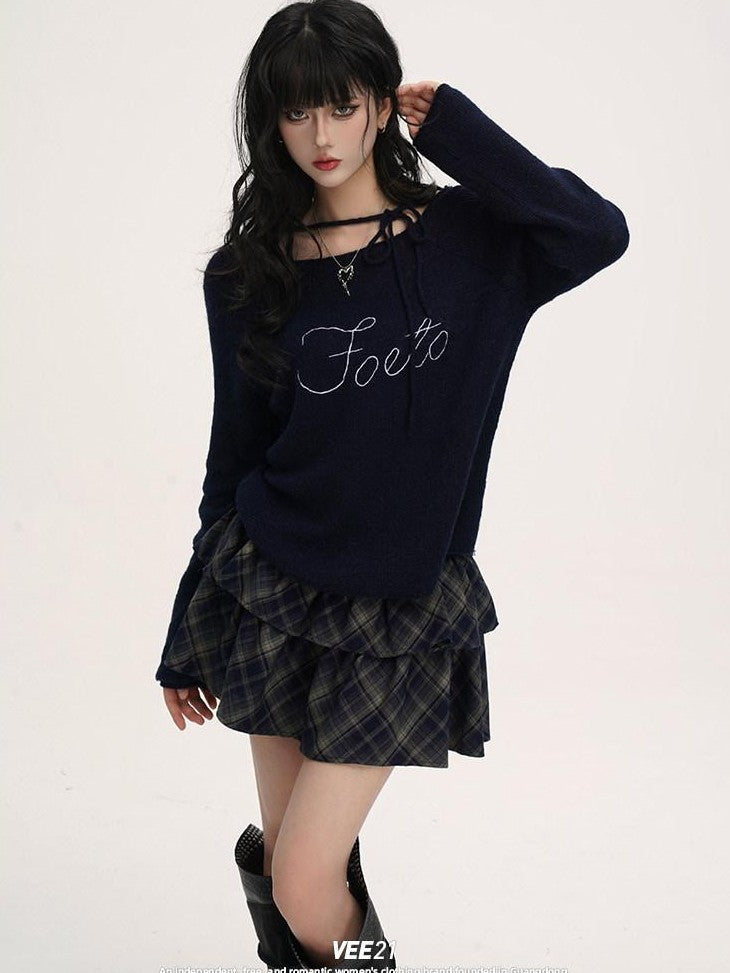 VEEMIX Coffee Tie Detail Relaxed Knit Round Neck Women's Lightweight Sweaters