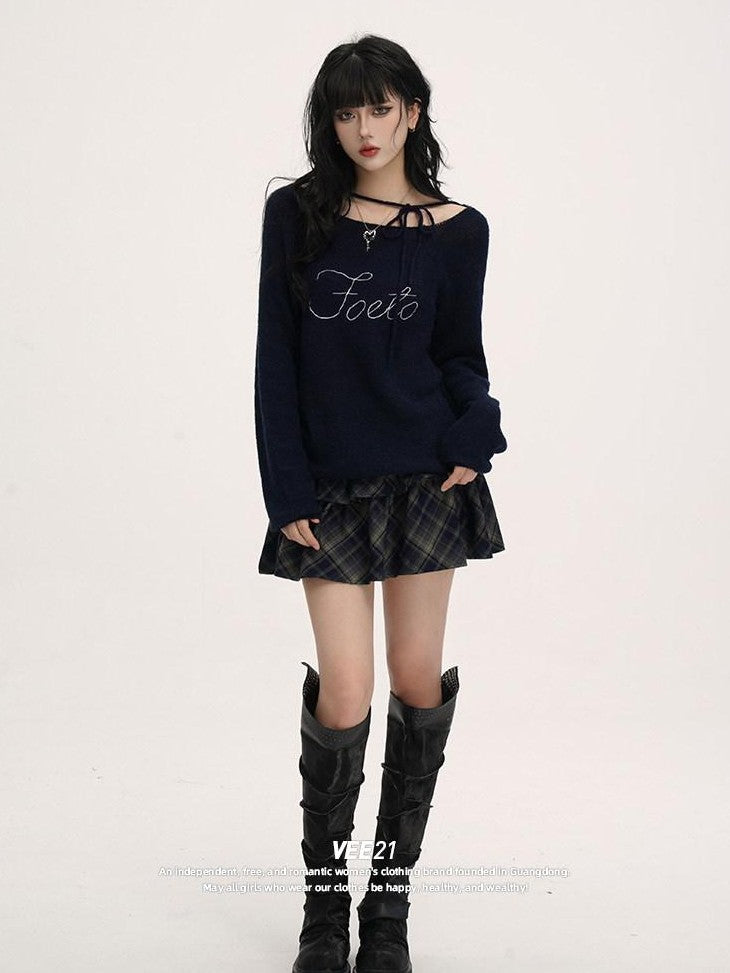 VEEMIX Coffee Tie Detail Relaxed Knit Round Neck Women's Lightweight Sweaters