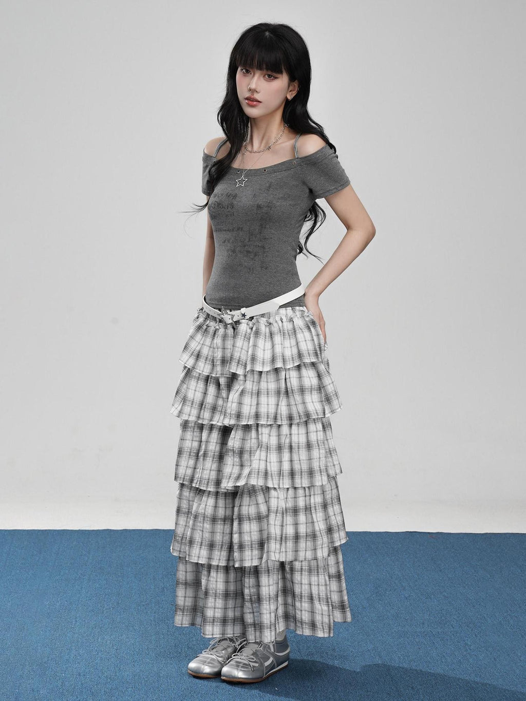VEEMIX Cropped Halter Layered Letter Print Women's Tencel Off-shoulder T-shirts