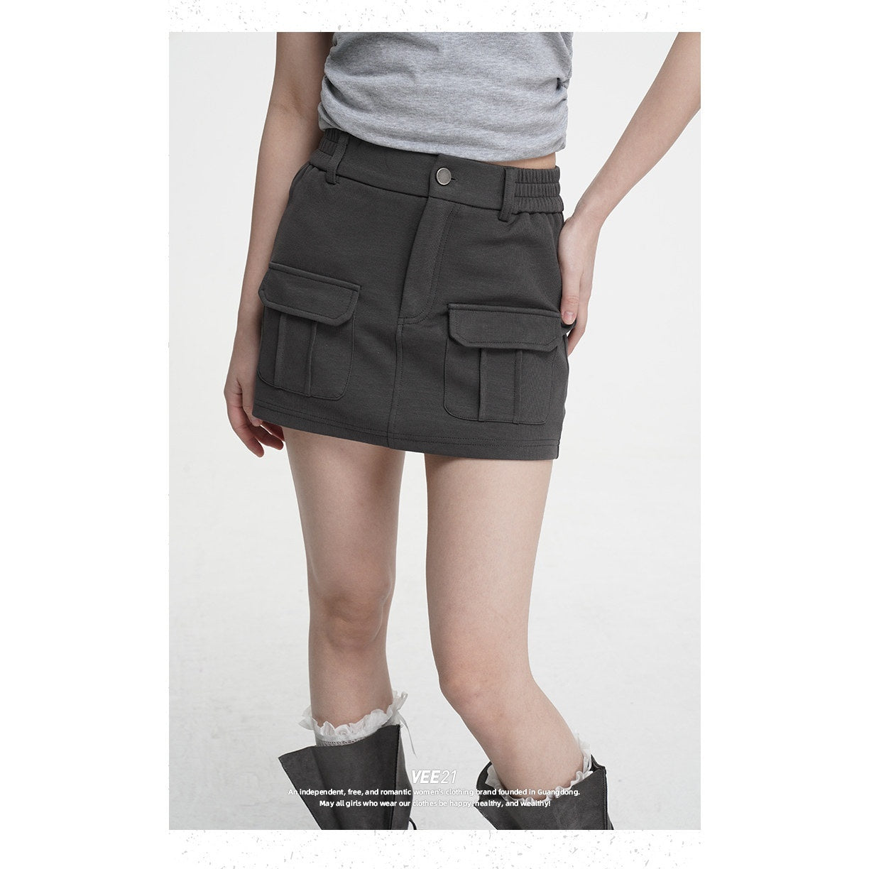 VEEMIX_Dark_Gray_Bodycon_Pocket_Elastic_Mid_Waist_Women's_Cotton_Blend_Mini_Skirts_1021027150223_MISSTT