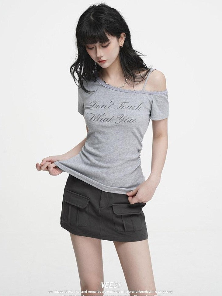 VEEMIX Dark Gray Bodycon Pocket Elastic Mid Waist Women's Cotton Blend Mini Skirts