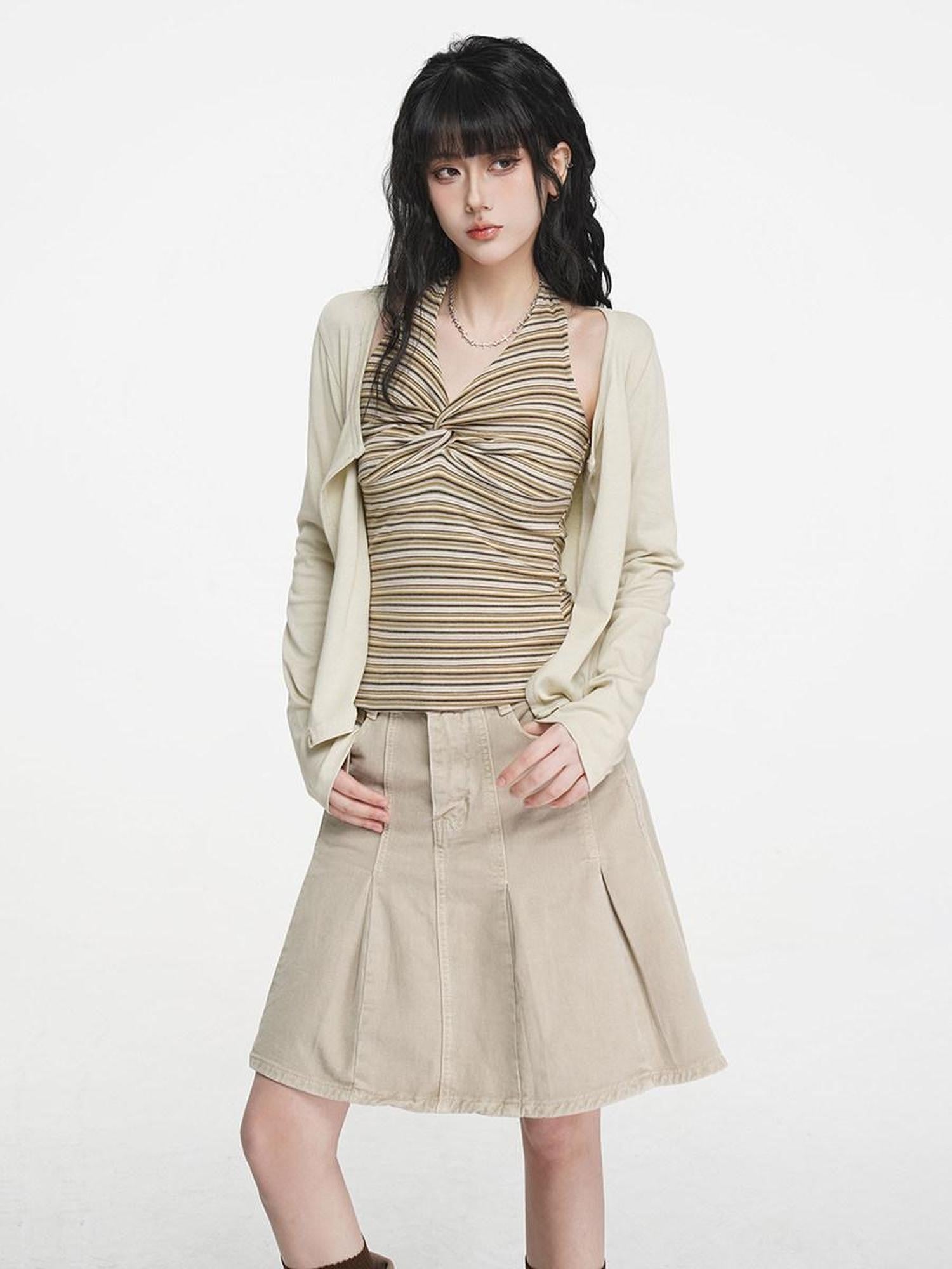 VEEMIX Dark Gray Buttoned V-neck Slim Women's Acrylic Blend Halter Tops