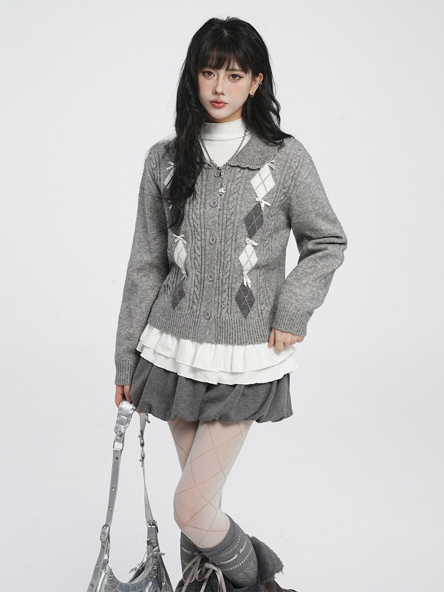 VEEMIX_Diamond_Argyle_Peter_Pan_Collar_Bow_Knit_Buttons_Women's_Viscose_Cardigans_997688523727_MISSTT
