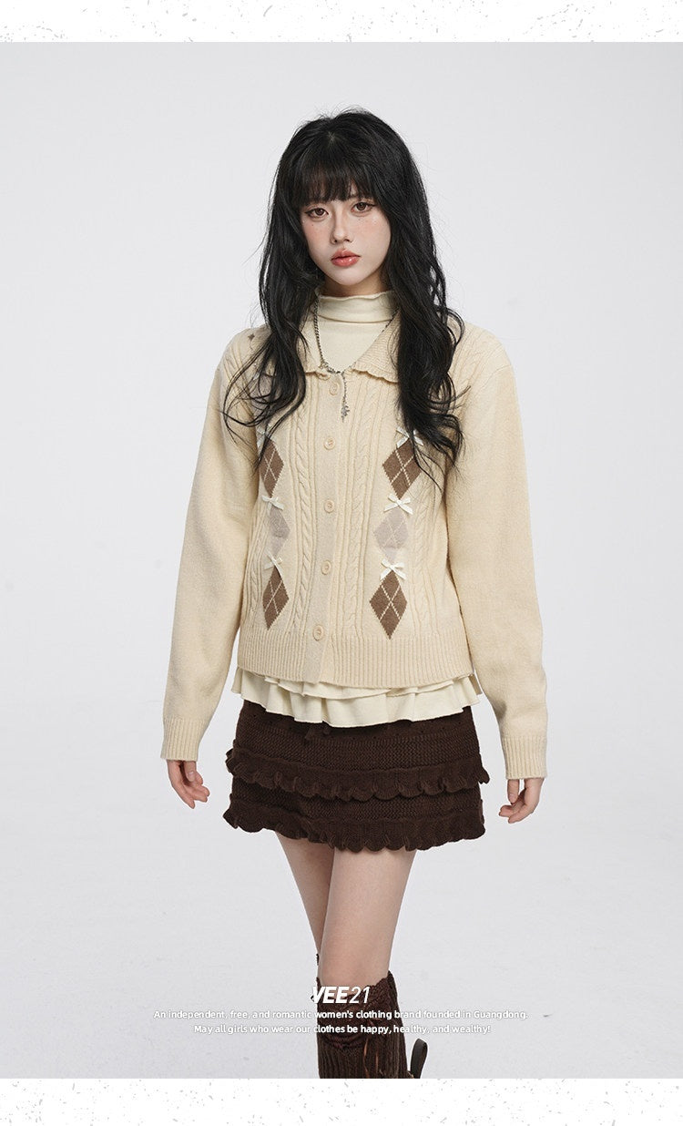 VEEMIX_Diamond_Argyle_Peter_Pan_Collar_Bow_Knit_Buttons_Women's_Viscose_Cardigans_997688523727_MISSTT