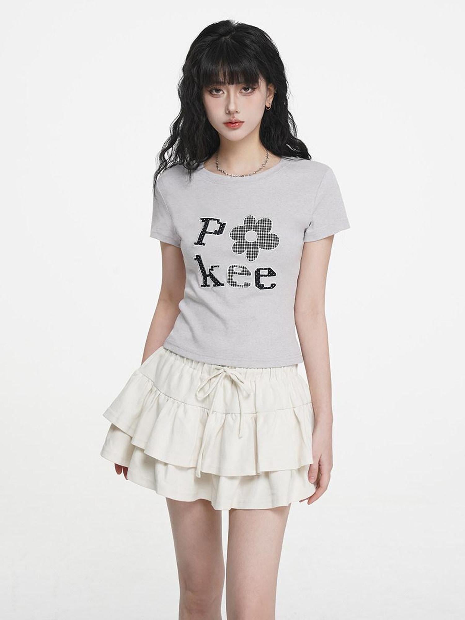 VEEMIX Double Layer Pleated Tiered A Line Low Waist Women's Cotton Mini Skirts