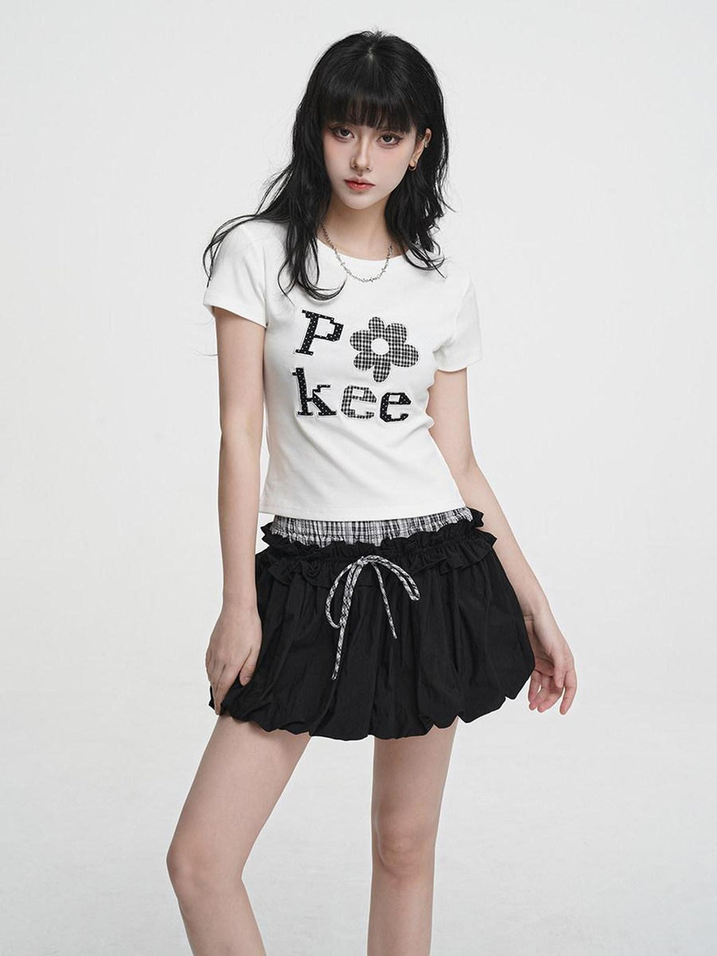 VEEMIX Embroidered Floral And Letter Cropped Women's Cotton Stretch Slim T-shirts