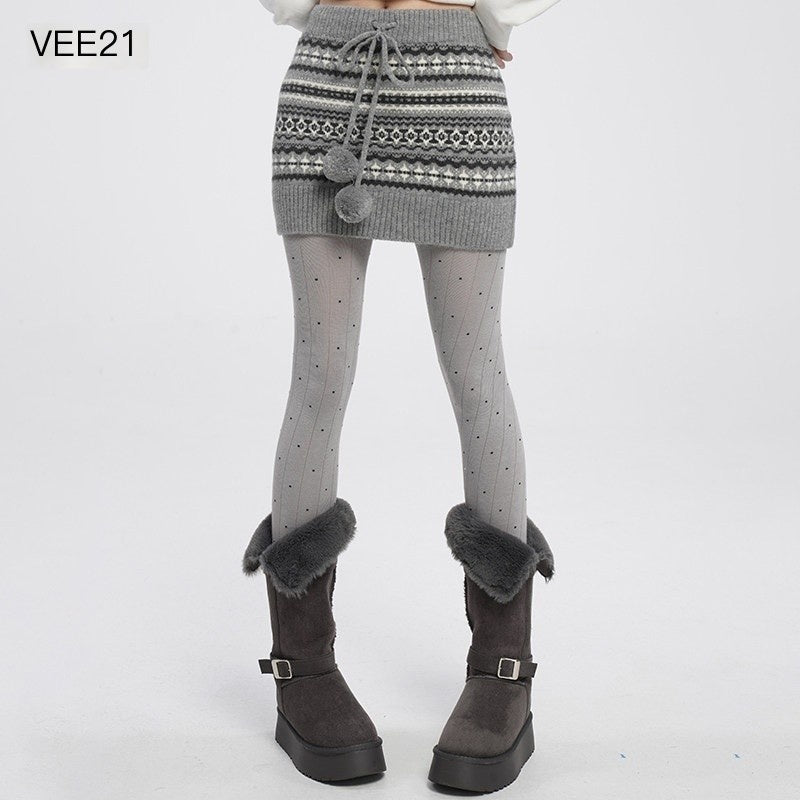 VEEMIX_Fair_Isle_Gray_Pom_Pom_Tie_Bodycon_Knit_Women's_Acrylic_Mini_Skirts_1003309765704_MISSTT