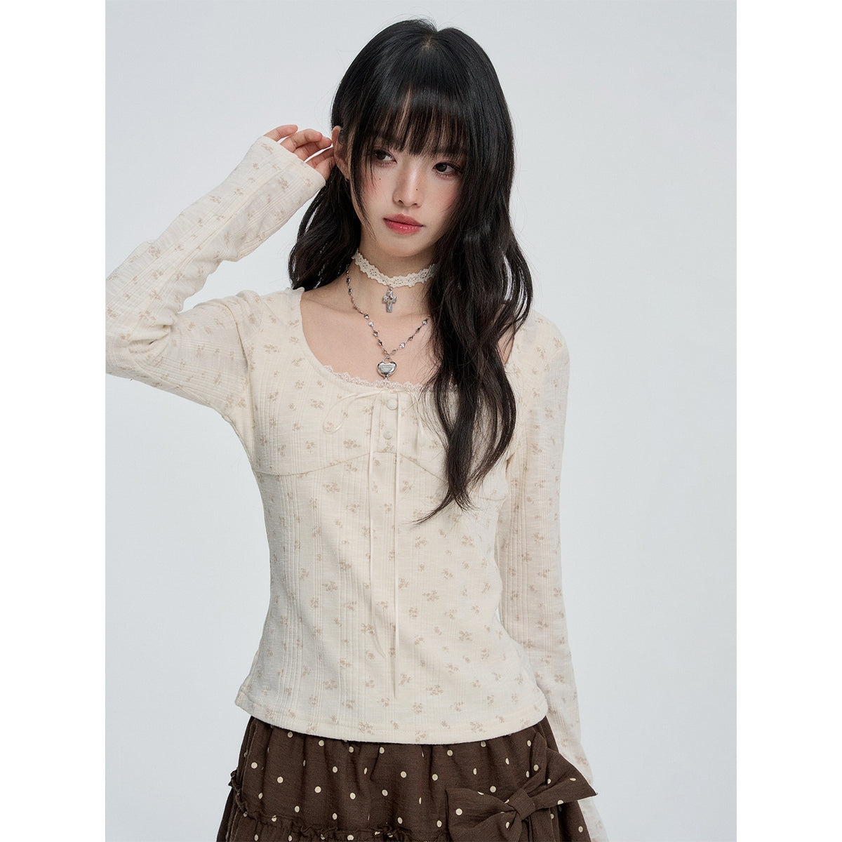 VEEMIX_Floral_Lace_Fake_Two_Piece_Women's_Polyester_Cotton_Long_Sleeve_T-shirts_1084527490568_MISSTT
