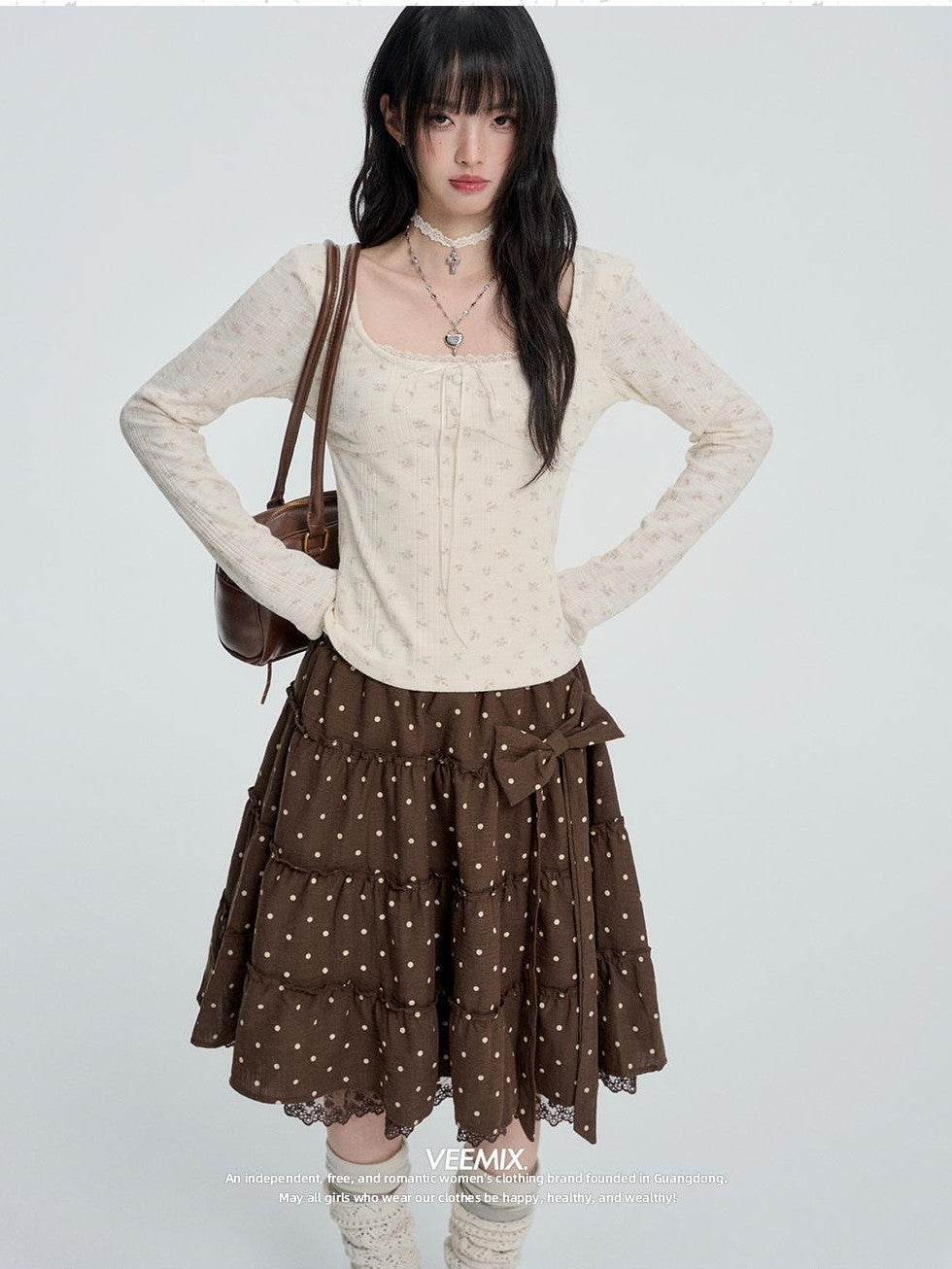 VEEMIX Floral Lace Fake Two Piece Women's Polyester Cotton Long Sleeve T-shirts