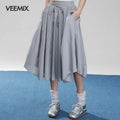VEEMIX_Fog_Blue_Fine_Check_A_Line_High_Waist_Elastic_Women's_Viscose_Midi_Skirts_1047455811539_MISSTT