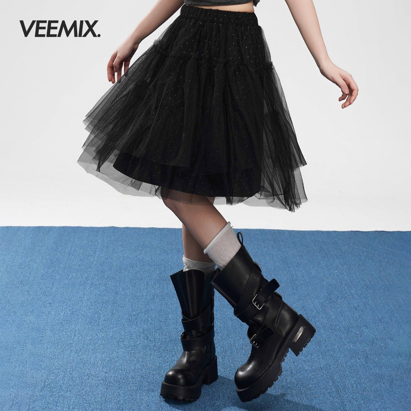 VEEMIX_Girlish_Ballet_Polka_Dot_Tulle_High_Waist_Women's_Cotton_Blend_Midi_Skirts_1047457683312_MISSTT