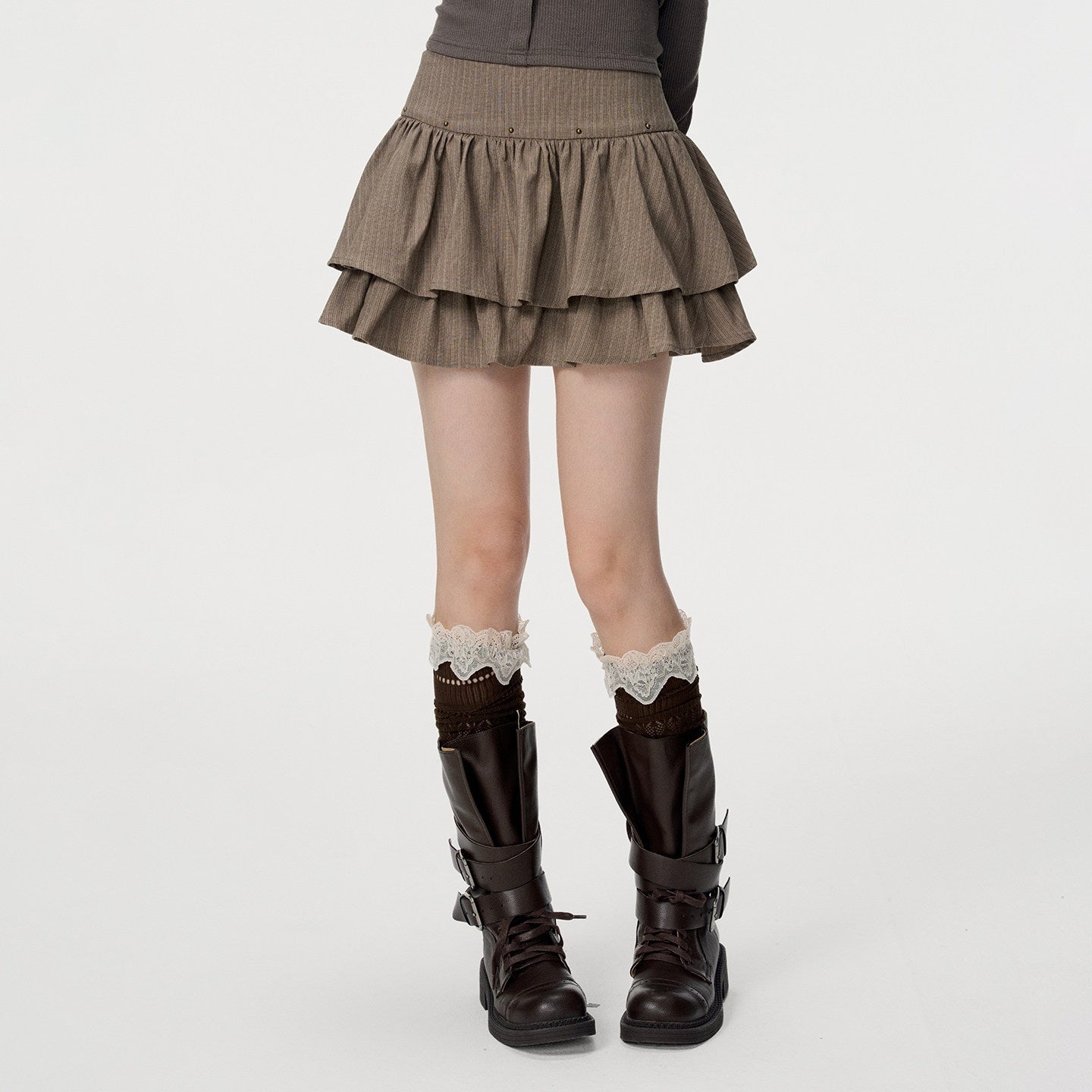 VEEMIX_Gray_Beaded_Pleated_A_Line_High_Waist_Women's_Polyester_Cotton_Blend_Mini_Skirts_1074033569426_MISSTT