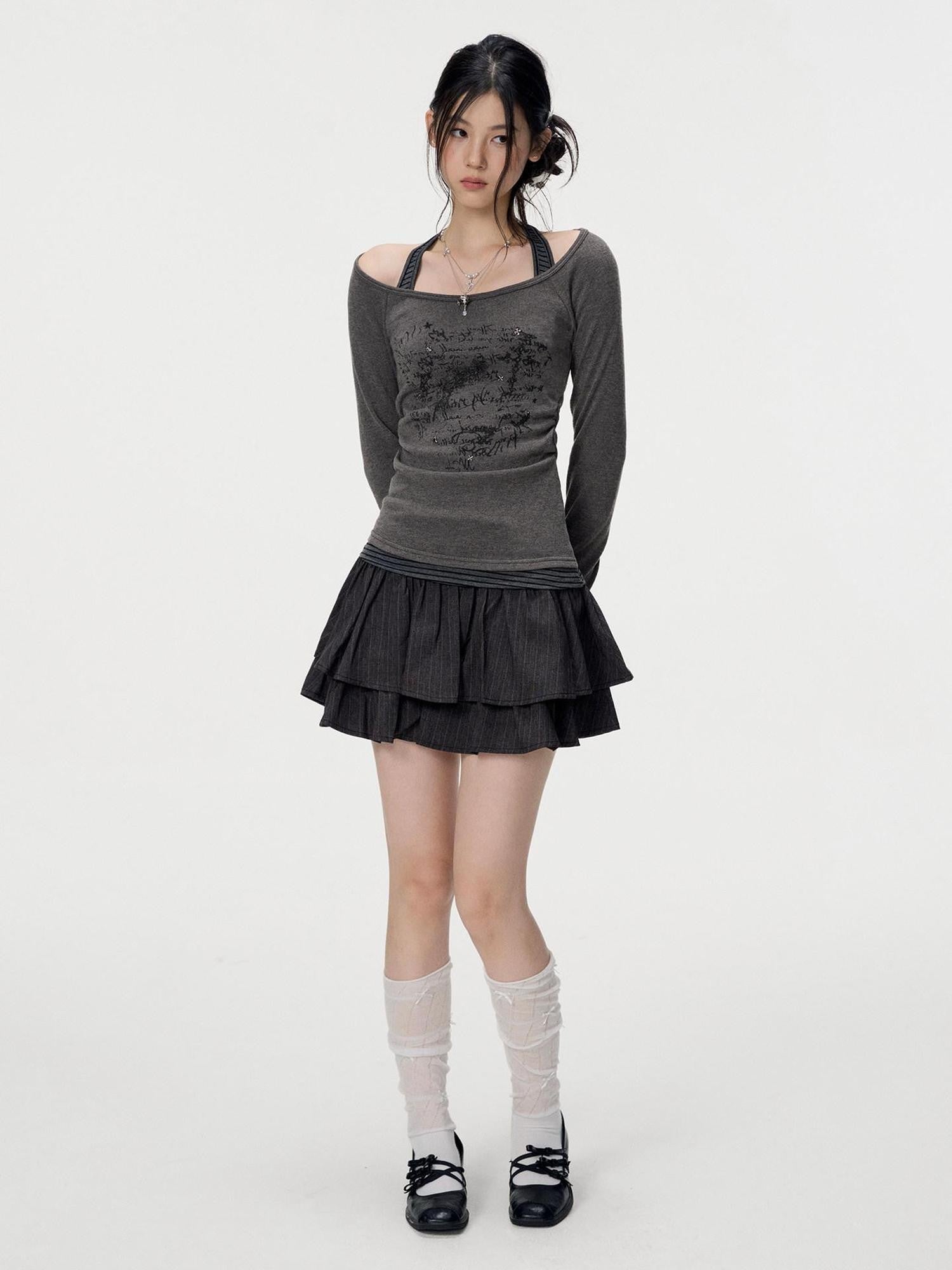 VEEMIX Gray Beaded Pleated A Line High Waist Women's Polyester Cotton Blend Mini Skirts