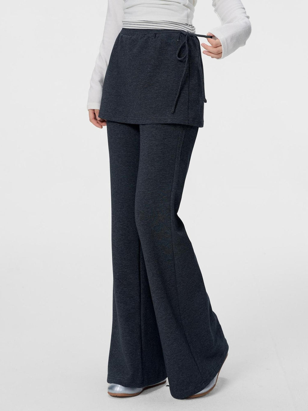VEEMIX Gray Layered Look Straight Leg Lace Up High Waist Women's Sweatpants