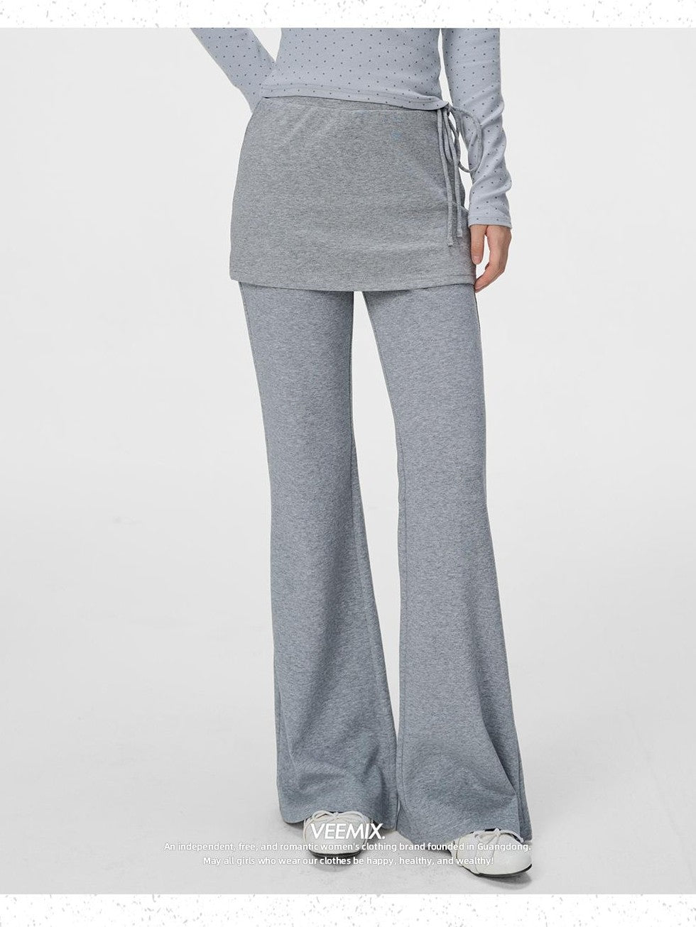 VEEMIX Gray Layered Look Straight Leg Lace Up High Waist Women's Sweatpants