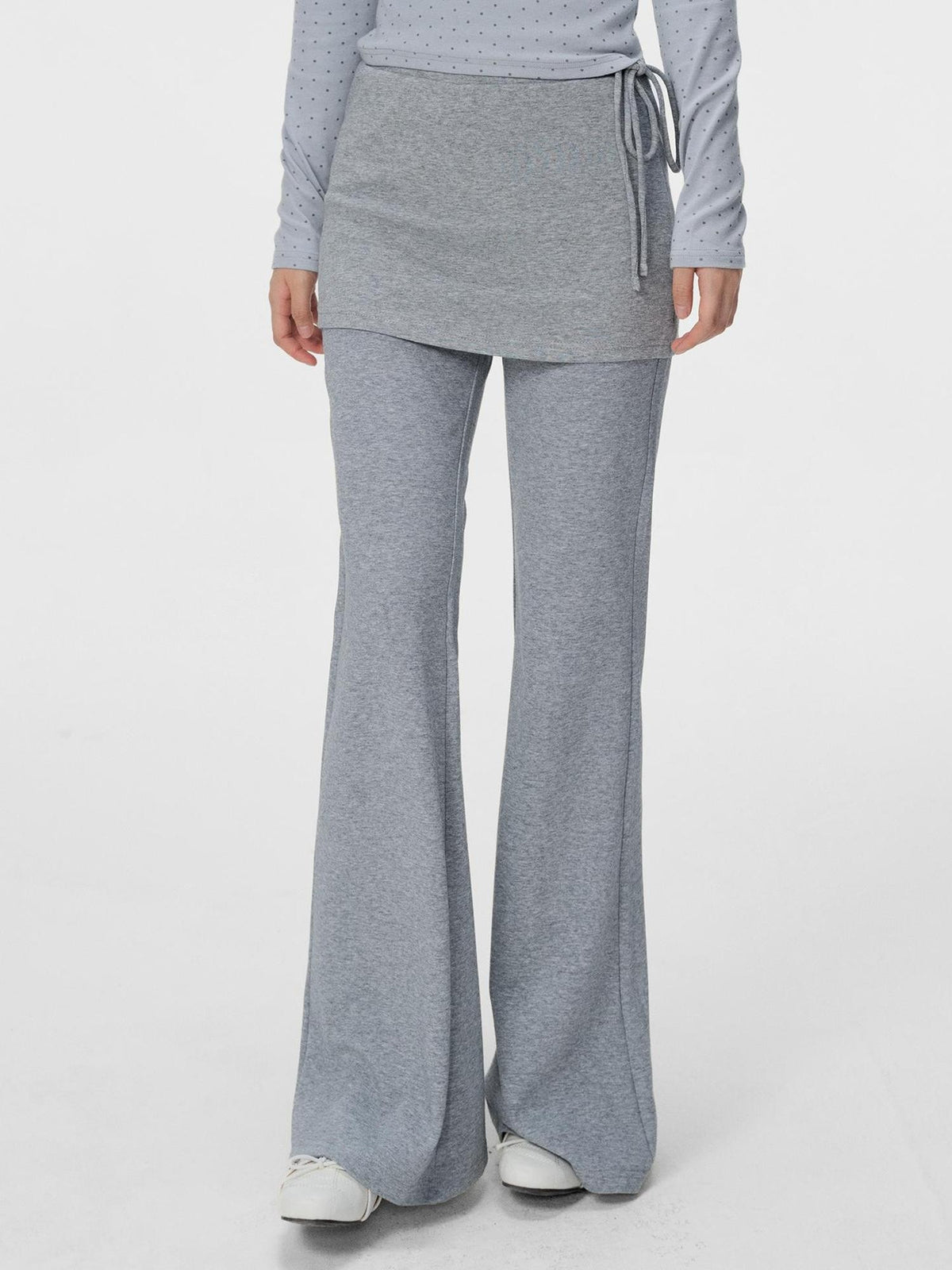 VEEMIX Gray Layered Look Straight Leg Lace Up High Waist Women's Sweatpants