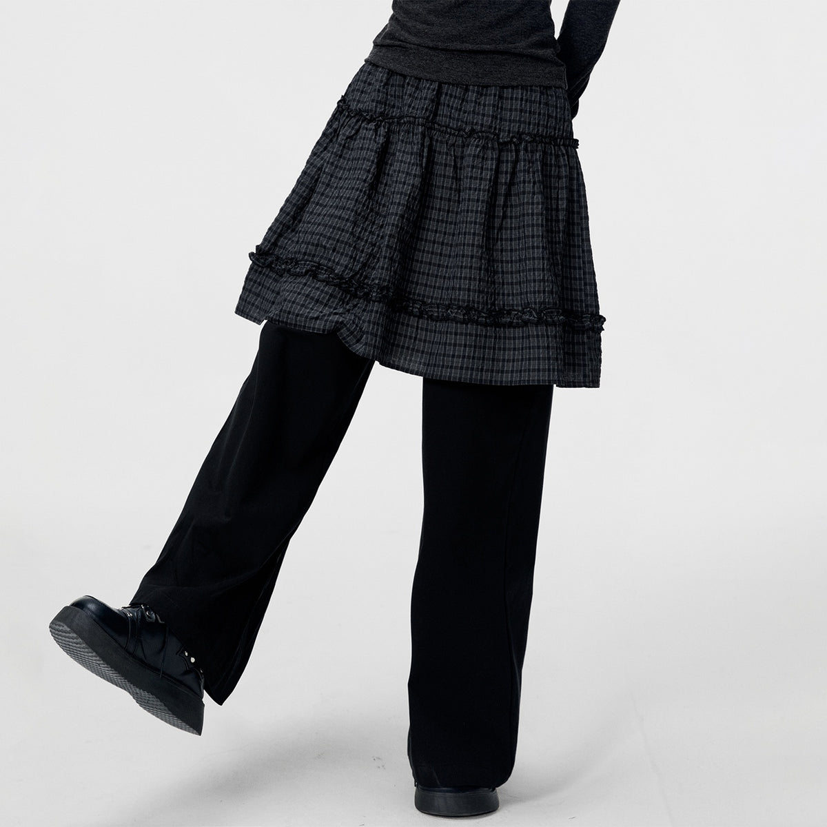 VEEMIX_Gray_Plaid_Layered_Look_Sweet_Style_Women's_Cotton_Wide-leg_Pants_1078146632668_MISSTT