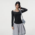 VEEMIX_Gray_Polka_Dot_Halter_Tie_Faux_Layered_Women's_Rayon_Cotton_Long_Sleeve_T-shirts_1074040612148_MISSTT