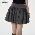 VEEMIX_Gray_Polka_Dot_Puff_Balloon_Bow_Women's_Polyester_Cotton_Mini_Skirts_1048202022967_MISSTT