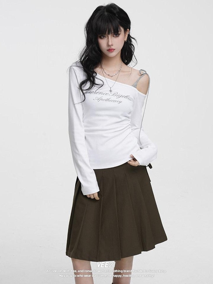 VEEMIX Gray Pressed Pleats Tie Detail A Line Women's Cotton Blend Pleated Skirts