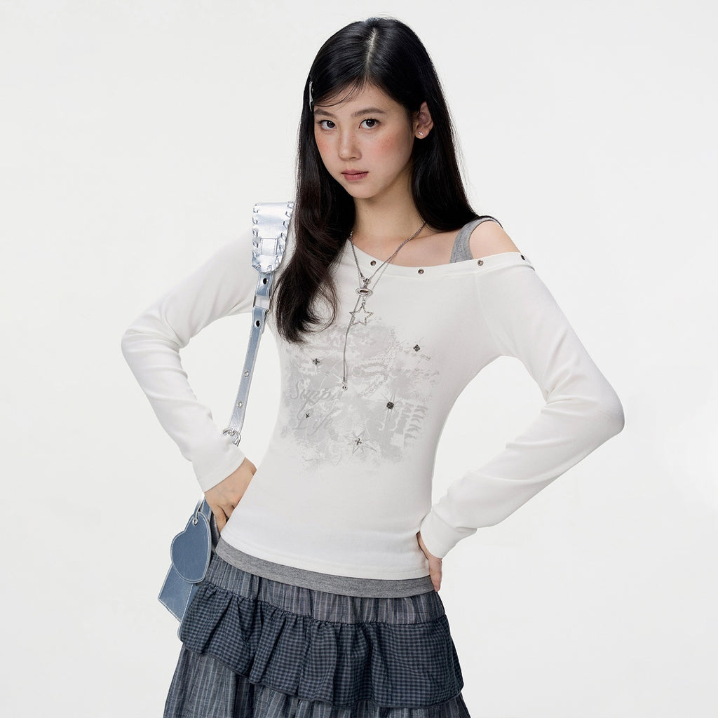 VEEMIX_Gray_Print_One_Shoulder_Asymmetric_Slim_Fit_Women's_Wool_Blend_Long_Sleeve_T-shirts_1073026797596_MISSTT