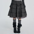 VEEMIX_Gray_Retro_Polka_Dot_Bow_Lace_Tiered_High_Waist_A_Line_Women's_Polyester_Midi_Skirts_1090050972830_MISSTT