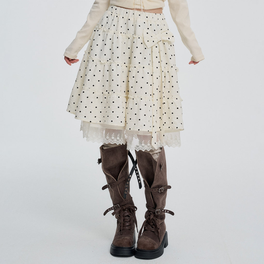 VEEMIX_Gray_Retro_Polka_Dot_Bow_Lace_Tiered_High_Waist_A_Line_Women's_Polyester_Midi_Skirts_1090050972830_MISSTT