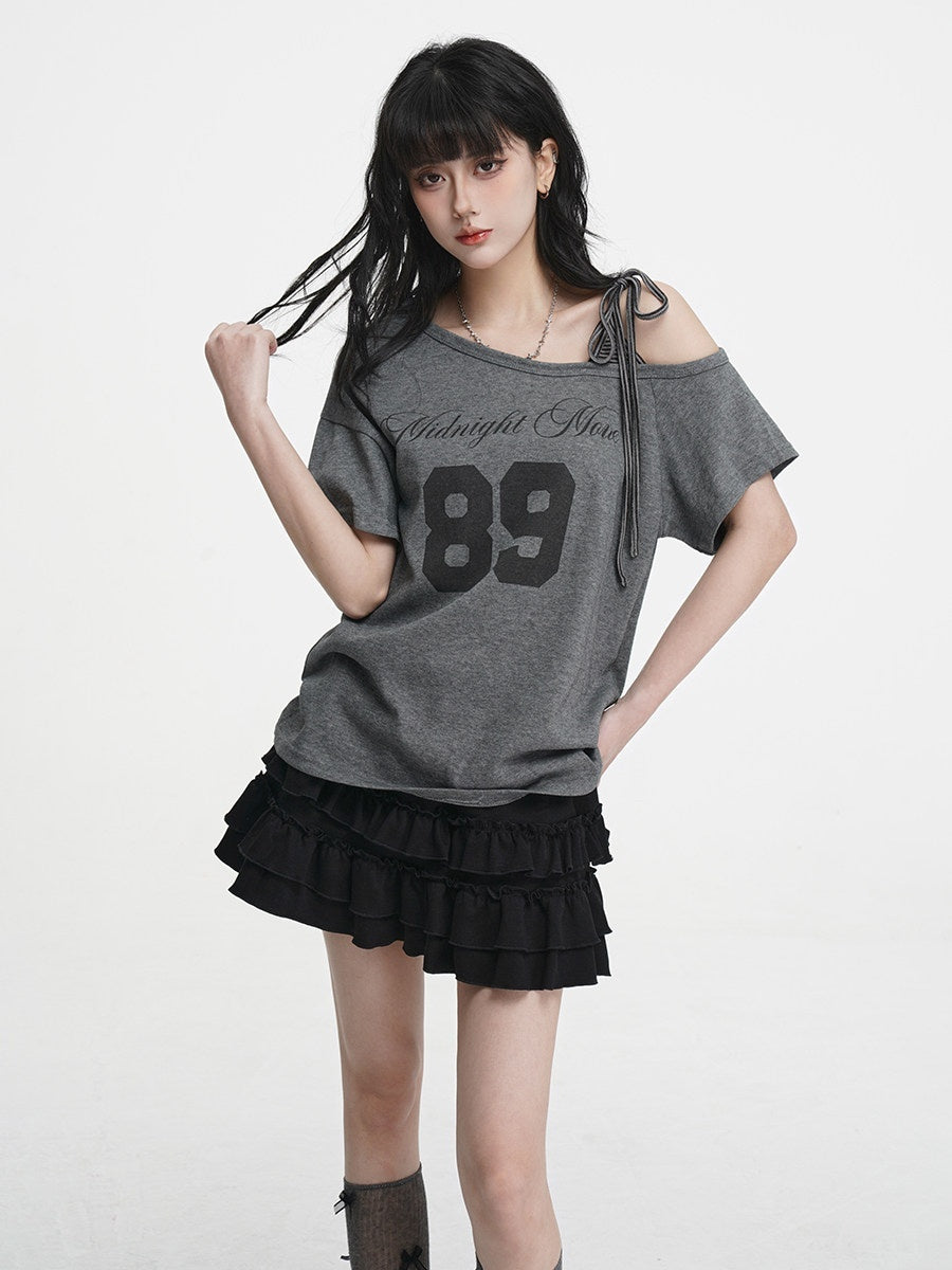 VEEMIX_Gray_Tie_Strap_Asymmetric_Letter_Print_Women's_Cotton_Off-shoulder_T-shirts_1020261630343_MISSTT