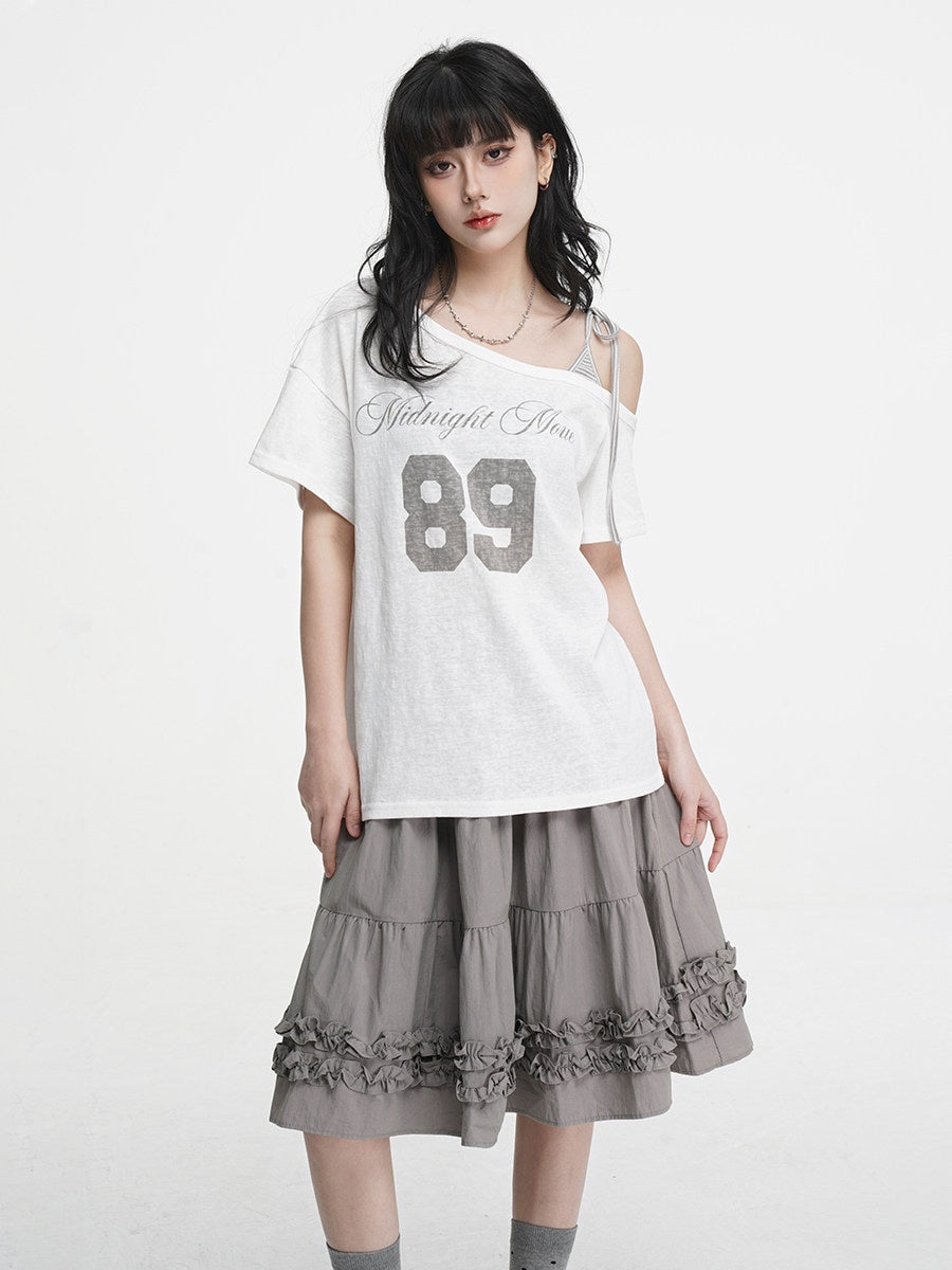 VEEMIX_Gray_Tie_Strap_Asymmetric_Letter_Print_Women's_Cotton_Off-shoulder_T-shirts_1020261630343_MISSTT