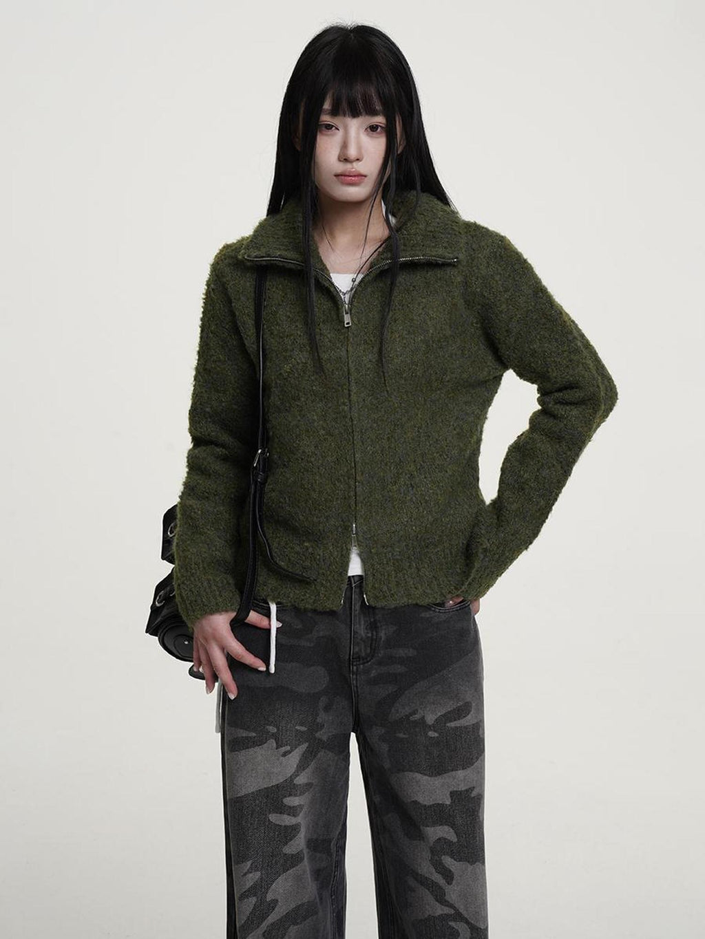 VEEMIX Gray Zip Up Thick Knit Women's Acrylic Blend Cardigans