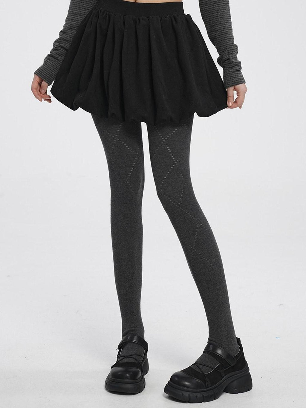 VEEMIX Grey Brushed Fleece Pleated Puffed Women's Polyester Cotton Blend Mini Skirts