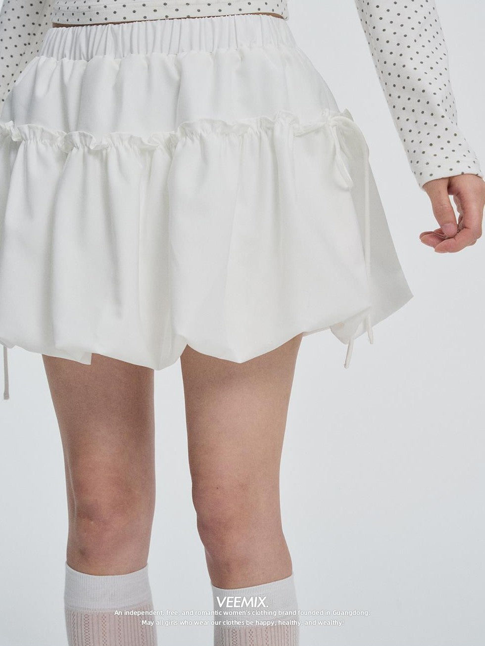 VEEMIX Grey Bubble Puff Pleated High Waist Women's Cotton Mini Skirts