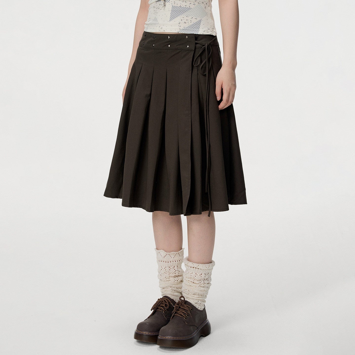 VEEMIX_Grey_Hand_Pleated_Side_Slit_High_Waist_Tie_Women's_Cotton_Blend_Pleated_Skirts_1071844919990_MISSTT