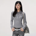 VEEMIX_Grey_Plaid_Layered_Look_Pleated_Women's_Cotton_Long_Sleeve_T-shirts_1073659832409_MISSTT